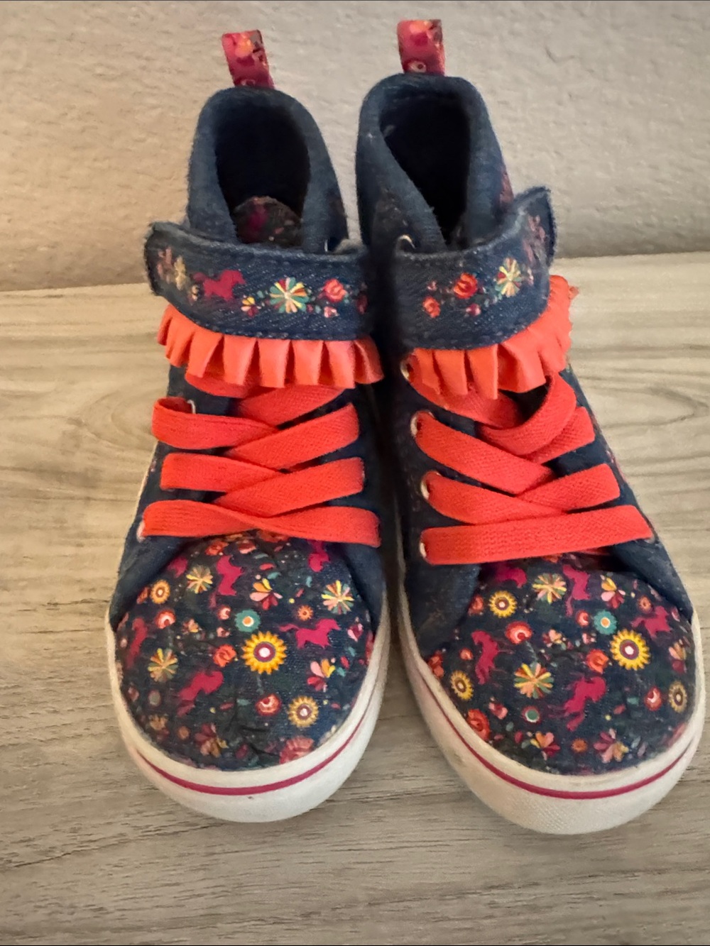 Spirit Navy Floral High-Top Sneakers with Coral Accents